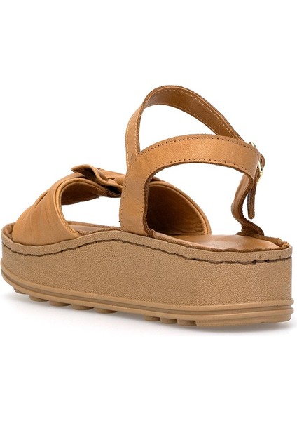 D25YS-2595 Kadın Hakiki Deri Düz Sandalet Taba fırsatları