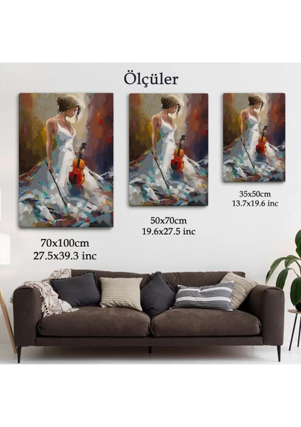 Beyaz Elbiseli Kemani Kadın Duvar TABLOSU-6380 indirimleri