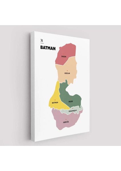 Batman Ili ve Ilçeler Haritası Dekoratif Kanvas Tablo 1286