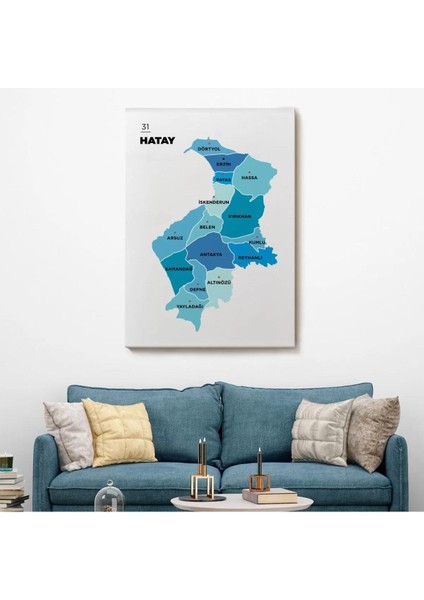 Hatay Ili ve Ilçeler Haritası Dekoratif Kanvas Tablo 1356 fiyatları