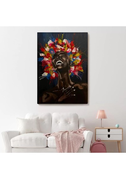 Yağlıboya Görünümlü Renkli Saçlı Gülen Siyahi Kadın TABLOSU-6367 fiyatları