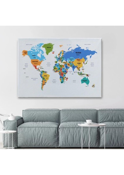 Dünya Haritası Dekoratif Kanvas Tablo Ülke ve Başkentli 1561 fiyatları