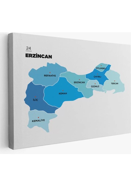 Erzincan Ili ve Ilçeler Haritası Dekoratif Kanvas Tablo 1335