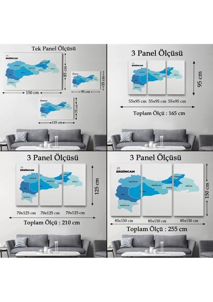 Erzincan Ili ve Ilçeler Haritası Dekoratif Kanvas Tablo 1335 indirimleri