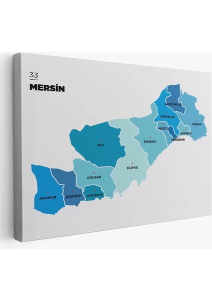 Mersin Ili ve Ilçeler Haritası Dekoratif Kanvas Tablo 1420