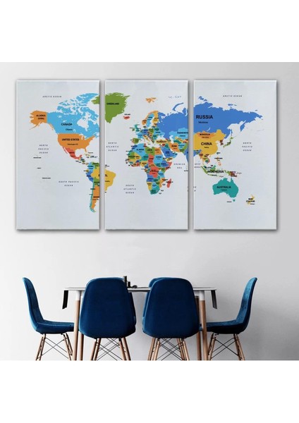 Dünya Haritası Dekoratif Kanvas Tablo Ülke ve Başkentli 1561 modelleri