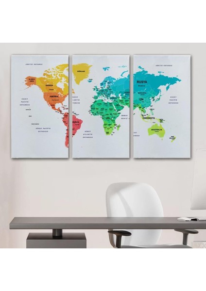 Türkçe Dünya Haritası Dekoratif Kanvas Tablo Ülke ve Başkentli 1562 modelleri