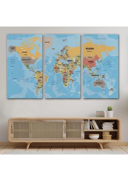Dünya Haritası Ülke Başkentli Okyanuslu ve Dekoratif Kanvas Tablo 2229 modelleri