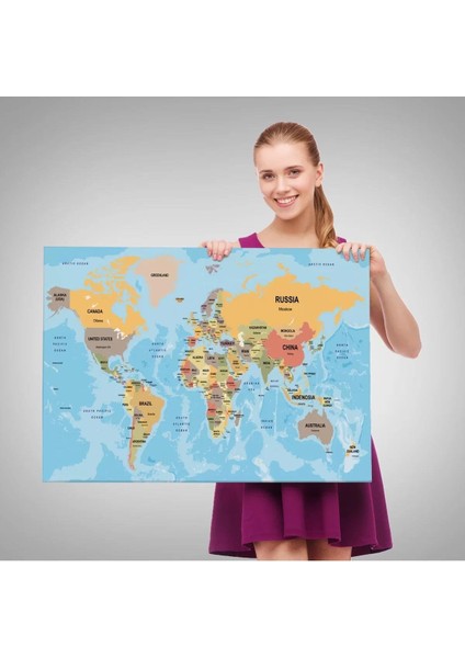 Dünya Haritası Ülke Başkentli Okyanuslu ve Dekoratif Kanvas Tablo 2229 fırsatları