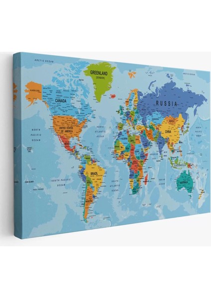 Dünya Haritası Kanvas Tablo Çok Ayrıntılı Dekoratif ve Okyanuslu 2189
