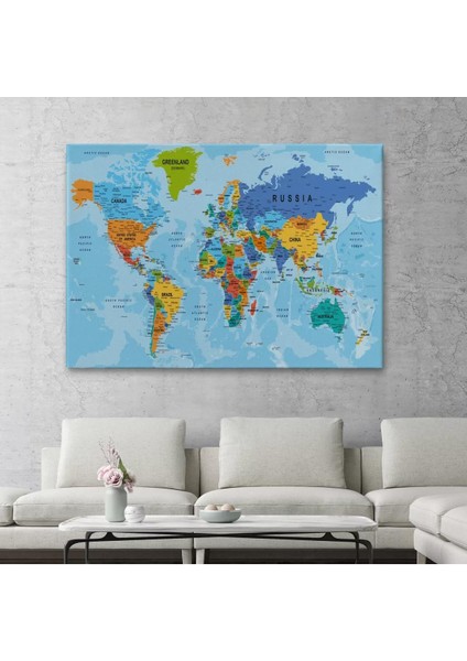 Dünya Haritası Kanvas Tablo Çok Ayrıntılı Dekoratif ve Okyanuslu 2189 fiyatları