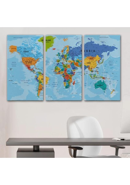 Dünya Haritası Kanvas Tablo Çok Ayrıntılı Dekoratif ve Okyanuslu 2189 modelleri