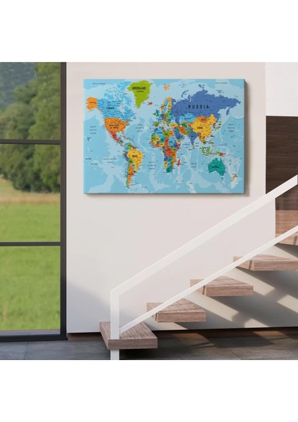 Dünya Haritası Kanvas Tablo Çok Ayrıntılı Dekoratif ve Okyanuslu 2189 indirimleri