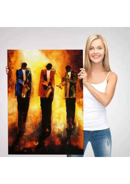 Saksafon Çalan Müzik Grubu Dekoratif Duvar TABLOSU-6422 modelleri