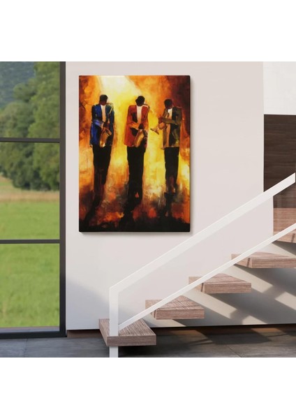 Saksafon Çalan Müzik Grubu Dekoratif Duvar TABLOSU-6422 fırsatları