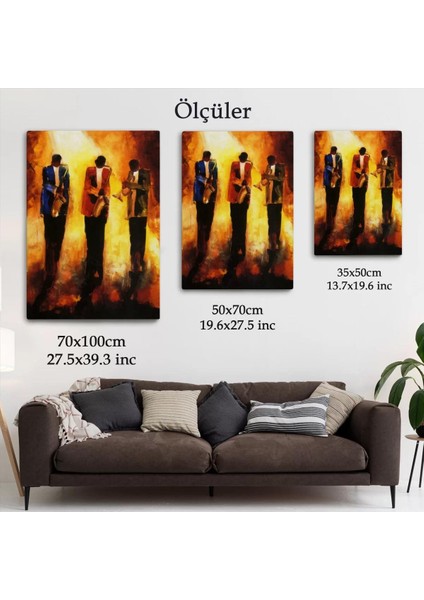 Saksafon Çalan Müzik Grubu Dekoratif Duvar TABLOSU-6422 indirimleri