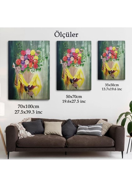Çiçek Başlı Kadın Portresi Yağlıboya Görünüm Dekoratif Duvar TABLOSU-6394