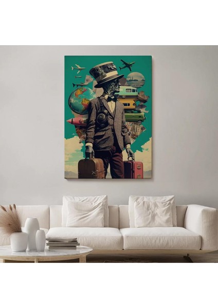 Takım Elbiseli Seyahat Eden Adam Vintage Kanvas TABLO-6323 fiyatları