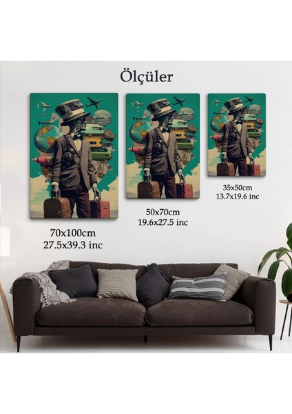 Takım Elbiseli Seyahat Eden Adam Vintage Kanvas TABLO-6323 fırsatları