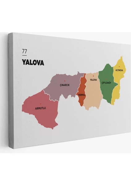 Yalova Ili ve Ilçeler Haritası Dekoratif Kanvas Tablo 1482