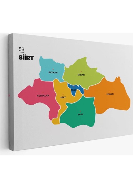 Siirt Ili ve Ilçeler Haritası Dekoratif Kanvas Tablo 1448