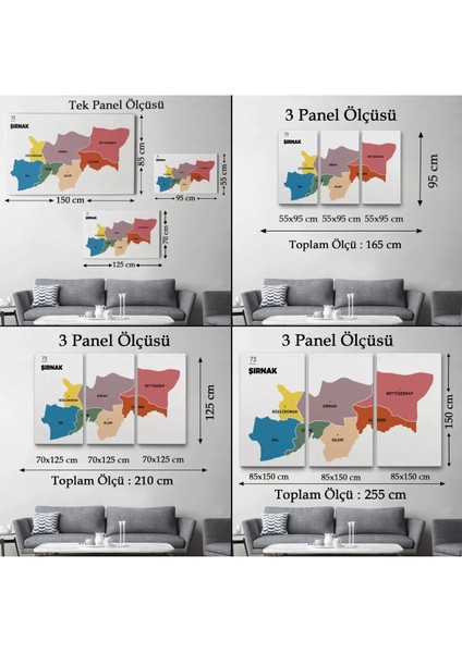 Şırnak Ili ve Ilçeler Haritası Dekoratif Kanvas Tablo 1461 indirimleri