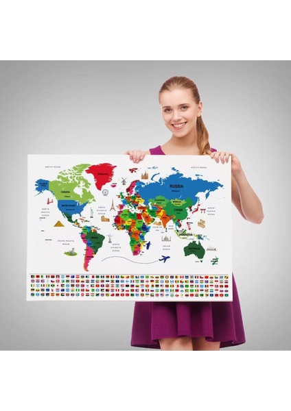 Dünya Haritası Ülke Bayraklı ve Başkentli Kanvas Tablo 1963 fırsatları