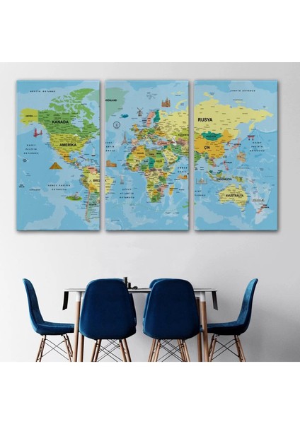 Türkçe Dünya Haritası Kanvas Tablo Son Derece Detaylı ve DEKORATIF-1991 modelleri