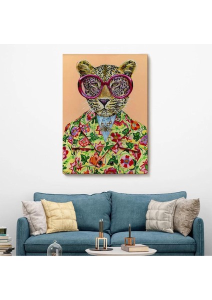 Kokoş Leopar, Çiçek Taçlı Sosyetik Leopar Tablosu -6325 fiyatları