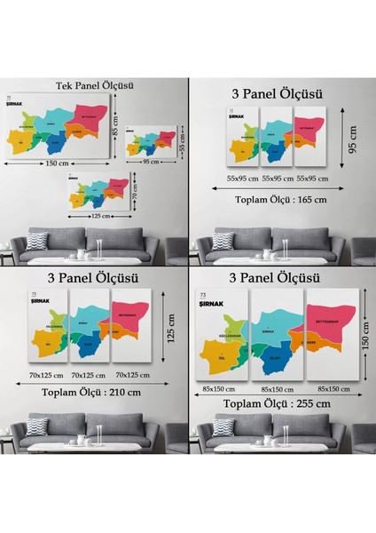 Şırnak Ili ve Ilçeler Haritası Dekoratif Kanvas Tablo 1460 indirimleri