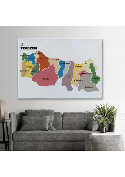 Trabzon Ili ve Ilçeler Haritası Dekoratif Kanvas Tablo 1470 fiyatları