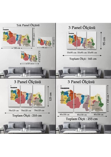 Trabzon Ili ve Ilçeler Haritası Dekoratif Kanvas Tablo 1470 indirimleri
