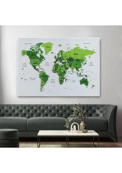 Türkçe Dünya Haritası Dekoratif Kanvas Tablo Son Derece Detaylı 1613 fiyatları