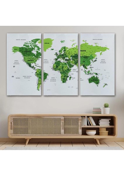 Türkçe Dünya Haritası Dekoratif Kanvas Tablo Son Derece Detaylı 1613 modelleri