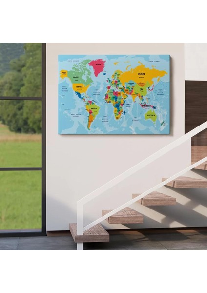 Türkçe Dünya Haritası Ülke Başkentli ve Okyanuslu Dekoratif Kanvas Tablo 2242 indirimleri