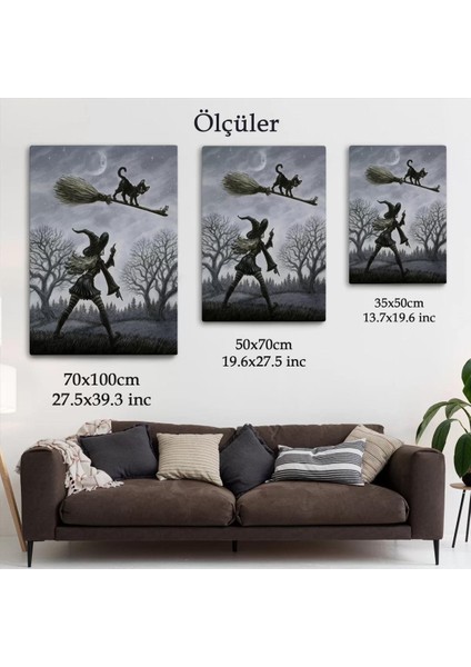 Cadı Süpürgesi ile Uçan Kara Kedi Tablosu, Witches HALLOWEEN-6353 indirimleri
