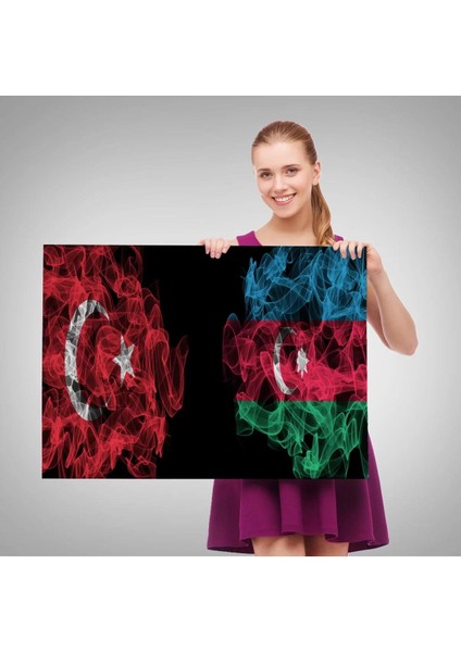 Türkiye Azerbaycan Bayrak Desenli Dekoratif Kanvas TABLO-6518 modelleri