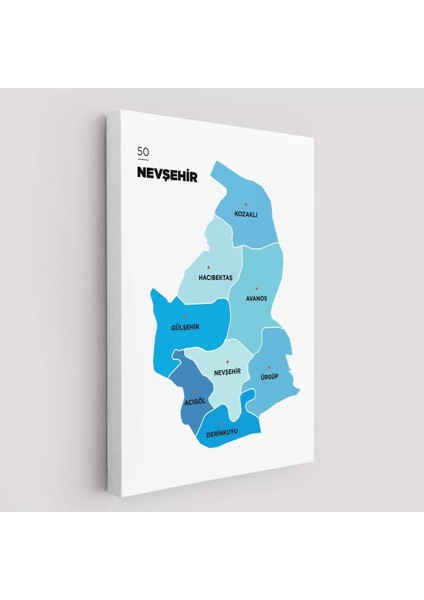 Nevşehir Ili ve Ilçeler Haritası Dekoratif Kanvas Tablo 1429