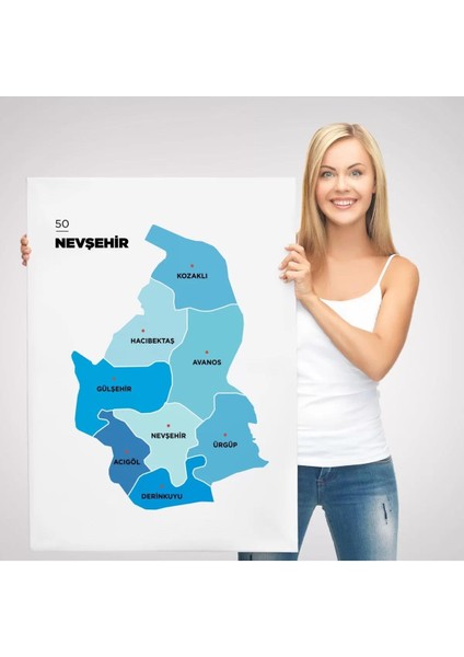 Nevşehir Ili ve Ilçeler Haritası Dekoratif Kanvas Tablo 1429
