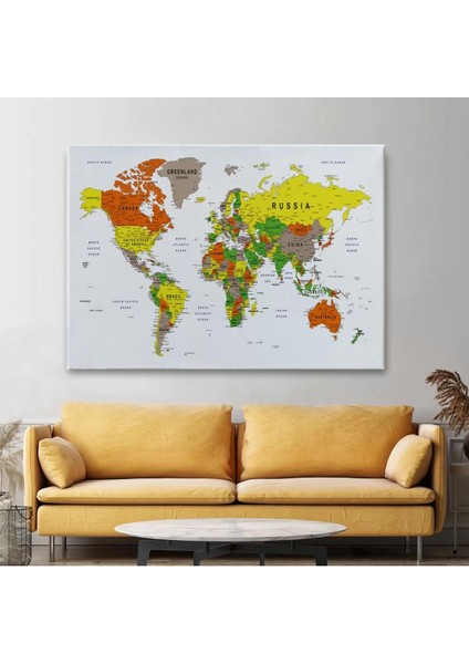Dünya Haritası Dekoratif Kanvas Tablo Son Derece Detaylı ve Eğitici 1570 fiyatları