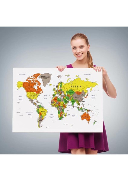 Dünya Haritası Dekoratif Kanvas Tablo Son Derece Detaylı ve Eğitici 1570 fırsatları