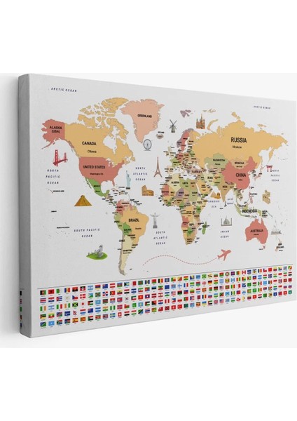 Dünya Haritası Ülke Bayraklı ve Başkentli Kanvas Tablo 1941