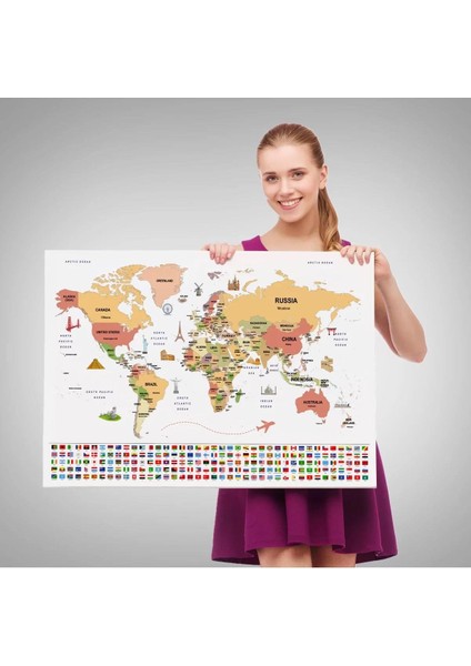 Dünya Haritası Ülke Bayraklı ve Başkentli Kanvas Tablo 1941 fırsatları