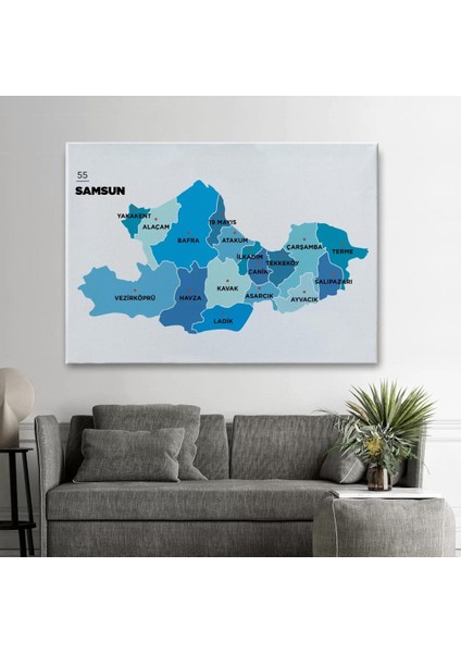 Samsun Ili ve Ilçeler Haritası Dekoratif Kanvas Tablo 1447 fiyatları