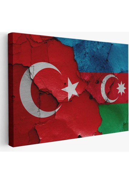 Türkiye Azerbaycan Bayrak Desenli Dekoratif Kanvas TABLO-6516