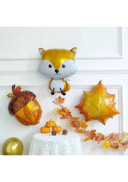 Sonbahar Şöleni Tilki Meşe Palamudu 3 Lü Folyo Balon Set