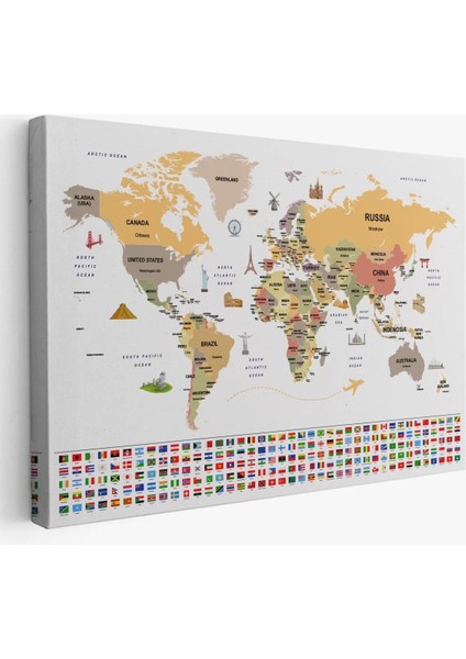 Dünya Haritası Ülke Bayraklı ve Başkentli Kanvas Tablo 1935