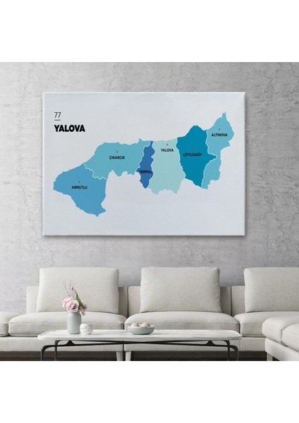 Yalova Ili ve Ilçeler Haritası Dekoratif Kanvas Tablo 1483 fiyatları