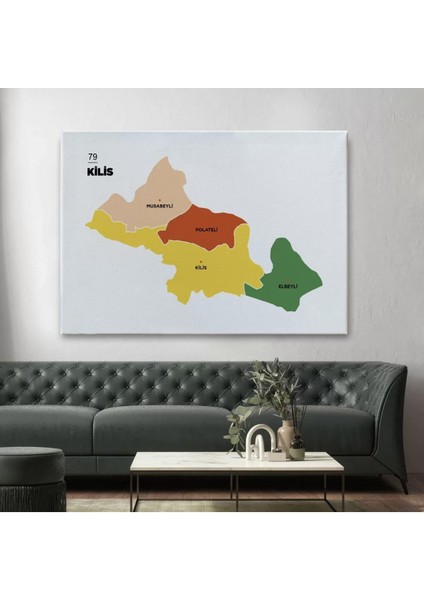 Kilis Ili ve Ilçeler Haritası Dekoratif Kanvas Tablo 1389 fiyatları