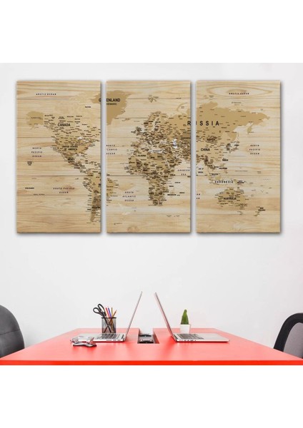 Ahşap Görünümlü Dünya Haritası Ayrıntılı ve Dekoratif Kanvas Tablo 1810 modelleri